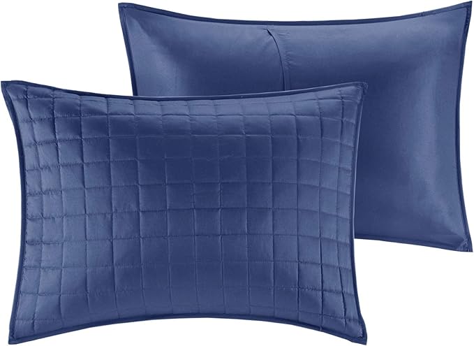 Madison Park Heritage Comforter Quilt Combo Set - Modern Luxury Design, All Season Down Alternative Bedding, Matching Shams, Decorative Pillows, Full/Queen(90"x90"), Color Block Navy 8 Piece