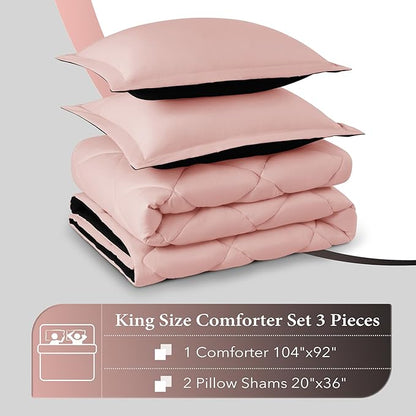 downluxe King Size Comforter Set - Pink and Black King Comforter, Soft Bedding Sets for All Seasons -3 Pieces - 1 Comforter (104"x92") and 2 Pillow Shams(20"x36")