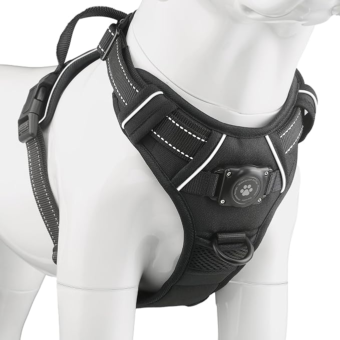Dog Harness with 100% Waterproof AirTag Holder, AirTag Dog Vest (Black,S) | No-Pull No-Choke, Fully waterproof built-in AirTag case, Reflective strip for night walking, For Small Medium Large Dogs
