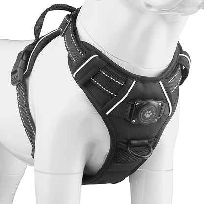 Dog Harness with 100% Waterproof AirTag Holder, AirTag Dog Vest (Black,L) | No-Pull No-Choke, Fully waterproof built-in AirTag case, Reflective strip for night walking, For Small Medium Large Dogs