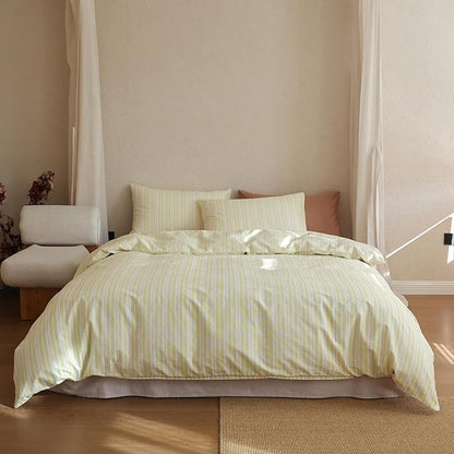 Floral Twin XL Comforter Yellow Striped Bedding Set Fluffy Cotton Down Alternative Girls Bedding Comforter Sets Cozy Boho Stripe Light Weight Bed Comforter with 2 Pillowcases