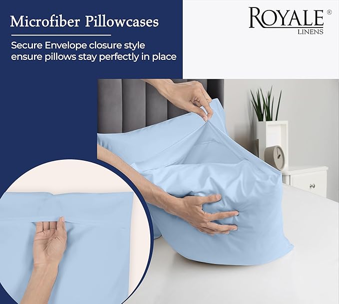 Royale Linens Standard Pillowcase Set of 2 - Bed Pillow Cover - 20"x26" - Lake Blue Pillowcases - 1800 Brushed Microfiber, Wrinkle Resistant - Soft & Cozy- Standard Size Pillow Case (Std, Lake Blue)