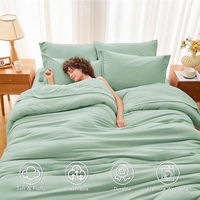 MUXHOMO 5 Pieces Twin Comforter Set, Soft Bed in a Bag Twin Size, All Season Bedding Set with Comforter, Flat Sheet, Fitted Sheet, Pillowcases & Shams, Sage Green