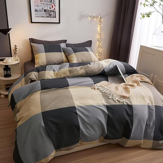 HighBuy Full Size Comforter Set Plaid Gingham Bedding Comforter Set with Matching Shams Boys Men Modern Grid Pattern Checkered Home Decor Comforter Sets Full Size for All Seasons