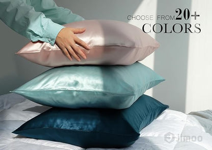 100% Mulberry Silk Pillowcase for Hair and Skin, 22 Momme Pure Natural Silk Pillow Case Both Sided with Zipper, Pillow Cover for Women Mom Men (Silver Grey, Standard 20''×26'', 2 Pack)