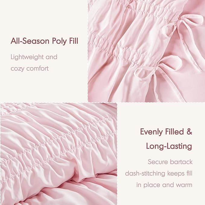 Intelligent Design King Comforter Set Ruched Shabby Chic Comforters for King Size Bed, All Season Lightweight Comforter King, French Country Bedding Set, Shams, Ella, King/Cal King, Pink 3 Piece