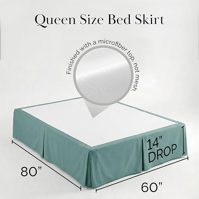 Southshore Fine Living, Inc. Tailored Queen Bed Skirt 14 Inch Drop, Pet Hair Resistant Dust Ruffle Queen Size - Easy Care, Wrinkle Free Bed Skirting to Hide Underbed Storage - Steel Blue (Teal)