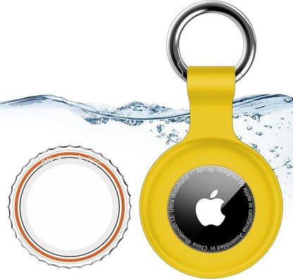 1|2|4Pack for Apple AirTag Holder with Keychain for Air Tag 2nd/1st Gen | Waterproof Air Tag Cover GPS Tracker Anti-Scratch Silicone Air-Tag Case for Pets,Kids,Bags,Luggages-Yellow