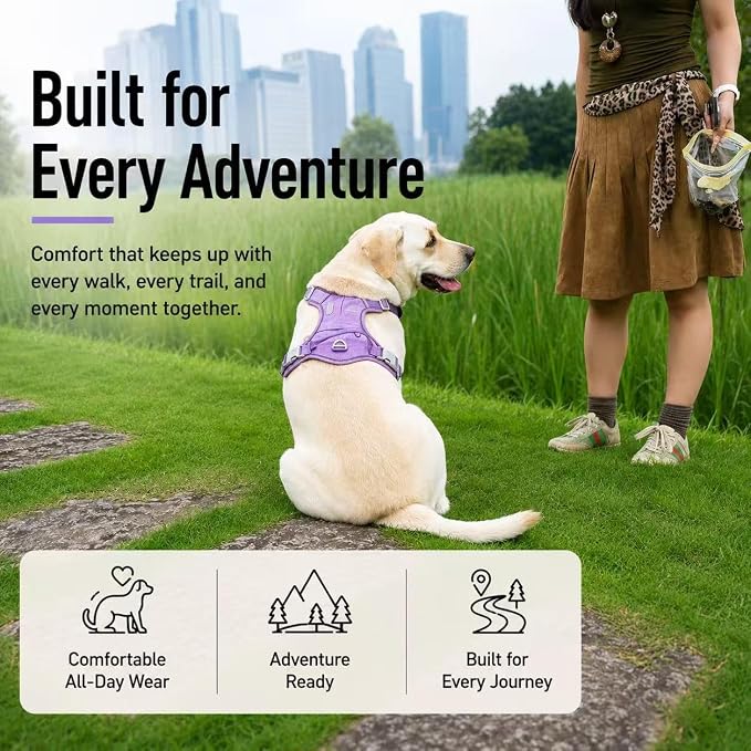 No Pull Dog Harness with Built-in Hidden AirTag & GPS Tracker Holder, Reflective Adjustable Escape-Proof Vest Harness for Small & Medium Dogs (Purple, XL)