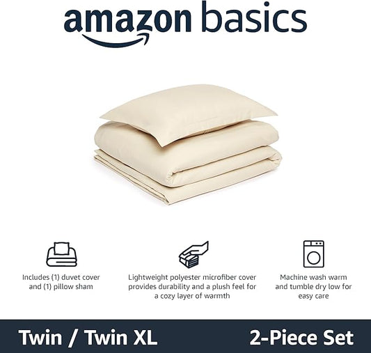 Amazon Basics Lightweight Microfiber 2-Piece Duvet Cover Set, Twin/Twin XL, Beige