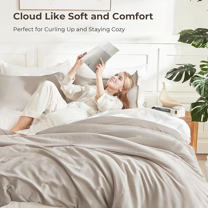 Litanika Deep Linen Grey Comforter Set King Size, 3 Pieces Lightweight Solid Bedding Comforter Set, All Season Fluffy Bed Set (104x90In Comforter & 2 Pillowcases)