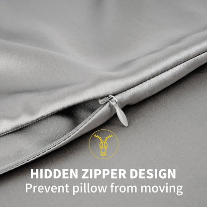 ZIMASILK 100% Pure Mulberry Silk Pillowcase 2 Pack, Soft and Smooth,Both Sides Premium Grade 6A Silk,600 Thread Count,with Hidden Zipper (Queen 20''x30'',Grey)