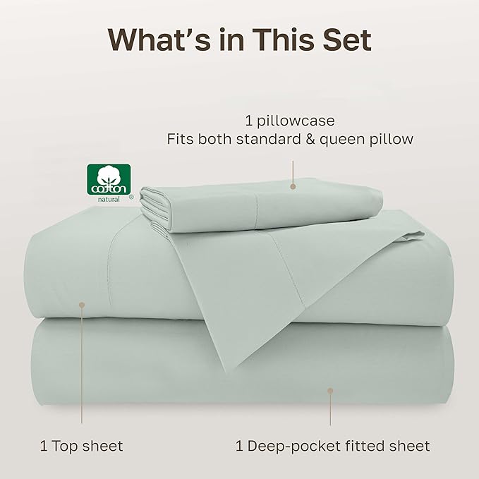 California Design Den - Twin Cotton Sheets Set, Soft 100% Cotton Sheets Deep Pockets, 500 Thread Count Sateen, Bedsheet Set Twin Sheets Set, Twin Bed Sheets (Silver Sage)