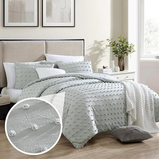 Swift Home Twin/Twin XL Gray Comforter Set - Decorative Tufted Pom Poms Bedding Set - 2 Pieces Bed Linen, 1 Comforter and 1 Pillow Sham