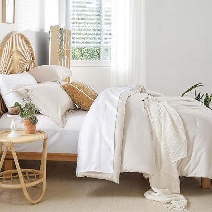 weigelia Twin Comforter Set 5 Pieces Beige Bed in A Bag Soft Queen Bedding Set Lightweight Comforter Set for Women and Men（Comforters, Flat & Fitted Sheets, Pillowcases & Shams）