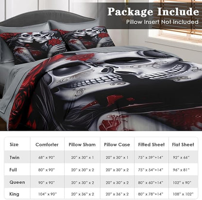 Comforter Set Full Size, Love 7 Pcs Bedding for Adults, Vintage Flower Rose Bed Sheet Sets with Fitted Sheet 2 Pillowcases & 2 Shams for Bedroom Bed Decor