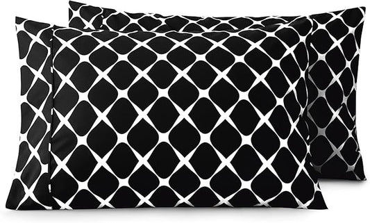 Elegant Comfort Luxury Ultra-Soft 2-Piece Pillowcase Set - 1500 Premium Hotel Quality Microfiber Double Brushed - Wrinkle Resistant, King Size, Bloomingdale Pattern Black