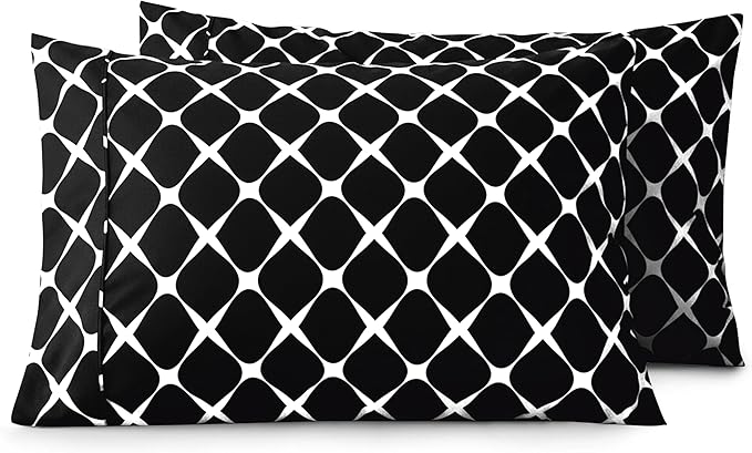Elegant Comfort Luxury Ultra-Soft 2-Piece Pillowcase Set - 1500 Premium Hotel Quality Microfiber Double Brushed - Wrinkle Resistant, Standard/Queen, Bloomingdale Pattern Black