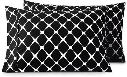 Elegant Comfort Luxury Ultra-Soft 2-Piece Pillowcase Set - 1500 Premium Hotel Quality Microfiber Double Brushed - Wrinkle Resistant, Standard/Queen, Bloomingdale Pattern Black