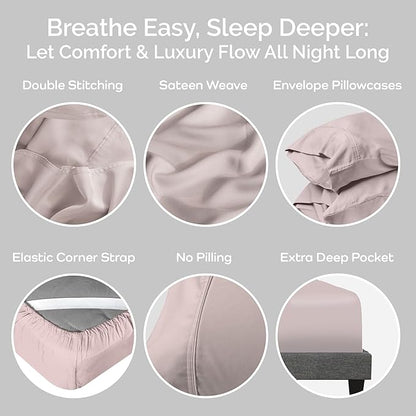Viscose Bamboo Sheets - Cal King Sheet Set 4PC - Cooling Sheets for Hot Sleepers with Moisture Wicking Technology - Silky Soft 18 Inch Deep Pocket - Blush 72"x84"