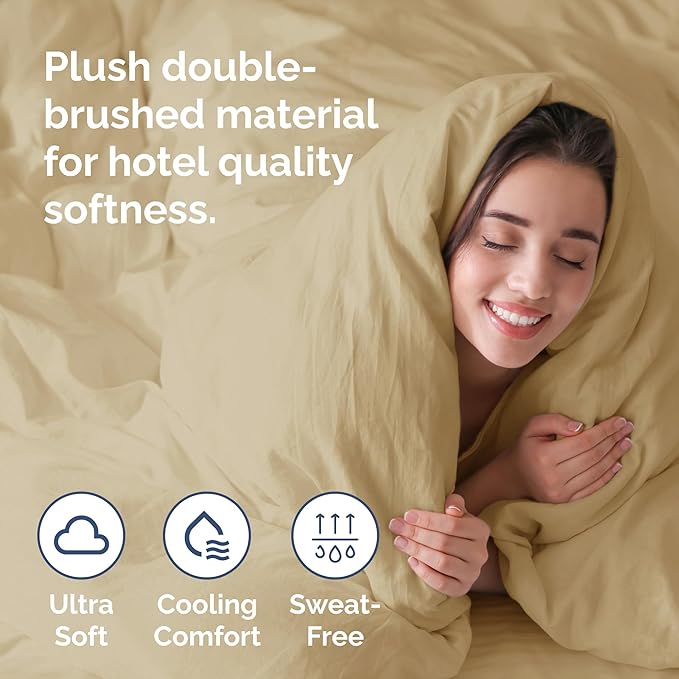Duvet Cover King Size Set - Extra Soft King Duvet Cover 104" x 90" with 2 Pillow Shams - Hotel Luxury, Easy Care and Fade Free w/ Zipper Closures & Ties - All Season, Comfy, Cozy & Breathable (Beige)