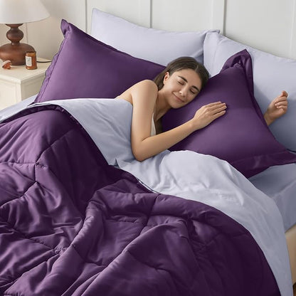 JOLLYVOGUE Queen Comforter Set, Ultra-Soft Bed in a Bag Queen Size 7 Pieces, Oeko-TEX Certified Bedding Set with Down Alternative Comforter, Sheets, Pillowcases & Shams, Purple & Lavender