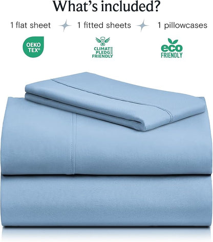 LuxClub Club Twin Sheets - Soft Bed Sheet for-Boys-and-Girls-4 PC Deep Pockets 18" Eco Friendly Wrinkle Free Kids Machine Washable Hotel Bedding Silky Soft- Sky