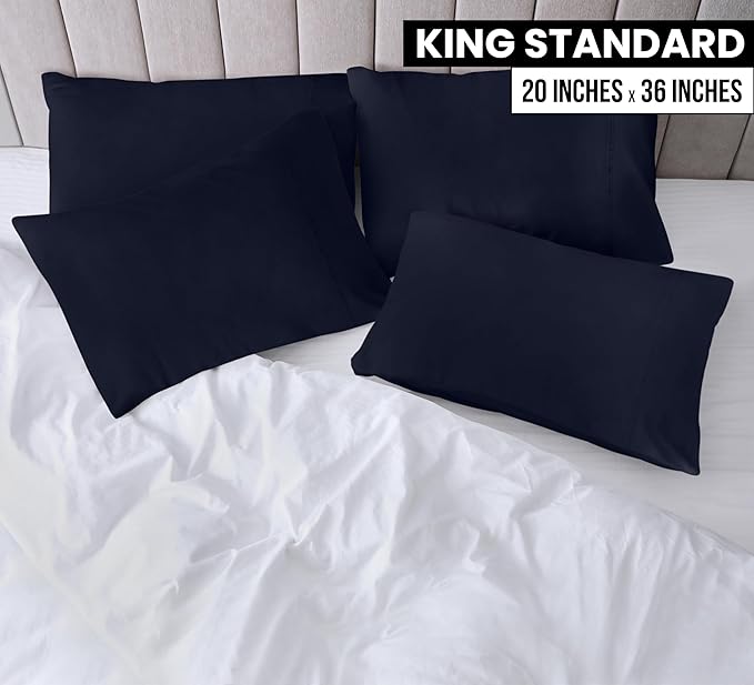 Utopia Bedding King King Pillow Cases - 4 Pack - Envelope Closure - Soft Brushed Microfiber Fabric - Shrinkage and Fade Resistant Pillow Covers 20 X 36 Inches (King Std, Navy)