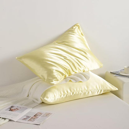 NTBAY 2 Pack Satin King Pillowcases for Hair and Skin, Luxurious and Silky Pillow Cases with Envelope Closure, 20x36 Inches, Light Yellow