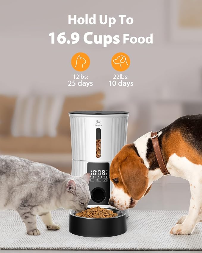 Automatic Cat Feeder - 4L Dry Food Dispenser for Cats and Small Dogs | Timed Cat Feeder, Programmable Portion Control, Up to 6 Meals Daily, Dual Power Supply, 10-Second Voice Recorder