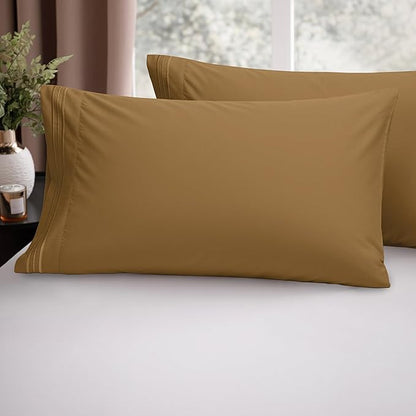Elegant Comfort Luxury Ultra-Soft 2-Piece Pillowcase Set - 1500 Premium Hotel Quality Microfiber Double Brushed - Wrinkle Resistant, King Size, Mocha Chocolate