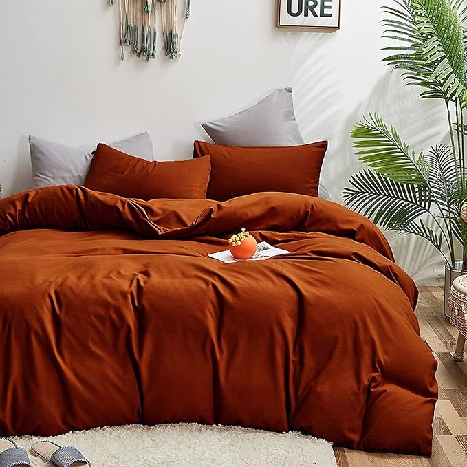 KAREVER Burnt Orange Comforter Set Twin Rust Bedding Set Girls Solid Rust Bed Comforter Set Plain Burnt Orange Breathable Blanket Teens Terracotta Color Lightweight Quilts Set Twin Size