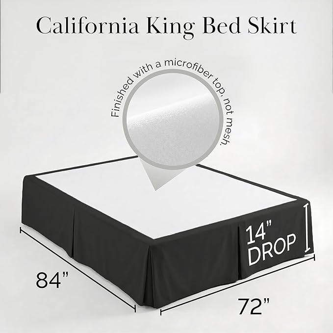 Southshore Fine Living, Inc. California King Bed Skirt 14 Inch Drop - Black Dust Ruffle with Split Corners - Pet Hair Resistant Cal King Bed Skirt, Wrinkle Resistant, Fade Resistant - Black