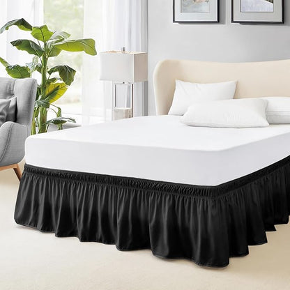 FreshCulture King Bed Skirt, Dust Ruffle for King Size Bed, Easy Fit with 18-Inch Tailored Drop, Elastic Wrap Around Bed Skirt King Size, Hotel Quality Bed Skirts for Adjustable Bed (Black)