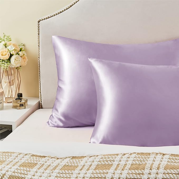 BEDELITE Satin Pillowcase for Hair and Skin, Super Soft and Cooling Similar to Silk Pillow Cases 2 Pack with Envelope Closure, Gift for Women Men(13"x18" Toddler Size, Lavender)