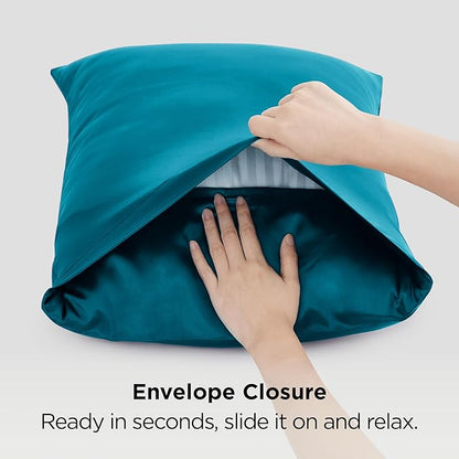 Bedsure Satin Pillowcases, Similar to Silk Pillow Cases Queen Size Set of 2, Pillow Case for Sleeping Women with Envelope Closure, Gifts for Women Men, Teal, 20x30 Inches, 2pcs