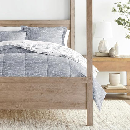 LINENS & HUTCH Comforter Set Patterned Microfiber All Season Down-Alternative Ultra Soft Bedding in Molly Botanicals - King/Cal-King Molly Botanicals Light Blue