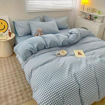 Nayoroom Blue Gingham Duvet Cover King Size Reversible Plaid Checkered Comforter Cover Grid Farmhouse Dorm Bedding Set 3 Pcs Soft Breathable Washed Microfiber Gifts for Women Men