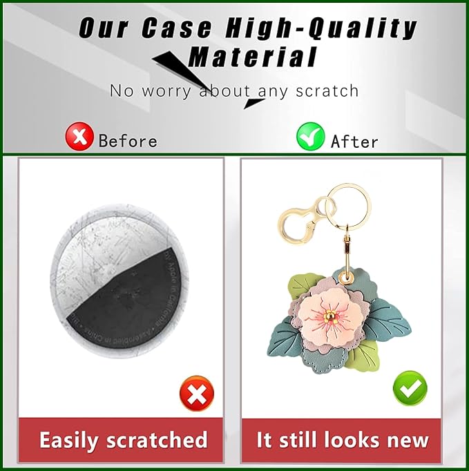 BORKUANA Leather Keychain Holder Case Compatible with AirTag,Cute Protective Cover with Keyring