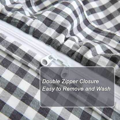 Black/White Checkered Ruffle 3-Piece Duvet Cover Set Full Size,Washed Cotton Shabby Gingham Plaid Bedding Set Farmhouse Comforter Set(Full,Black/White)