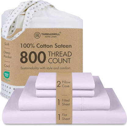 Threadmill Queen Sheet Set | 800 Thread Count Queen Bed Sheets for Queen Mattress with 16” Deep Pocket | Sateen Weave, Better Than Egyptian Cotton, 4-Piece Bedding Set with Cooling Effect | Lilac