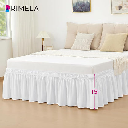 RIMELA Bed Skirt Twin Size Bright White 15 Inch Drop, Wrap Around Elastic Bedskirt, Dust Ruffle for Adjustable Bed Base Soft Durable Fabric Machine Washable Easy to Install Bed Skirts