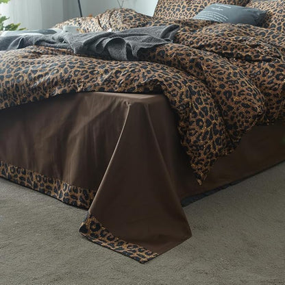 mixinni Leopard Print Duvet Cover Queen Size Long Staple Cotton Queen Bedding Set with Zipper Closure Ties, Perfect for Man and Woman, Ultra Soft and Easy Care (3pcs, Queen Size)