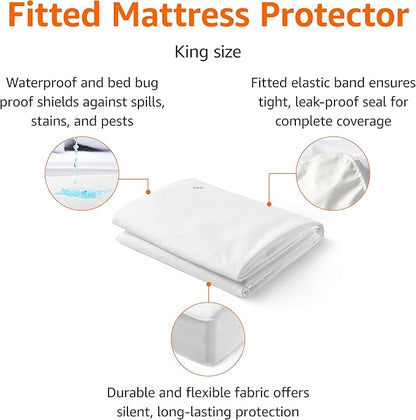 Amazon Basics Waterproof Mattress Protector, Bed Bug and Dust Mite Barrier, King, White