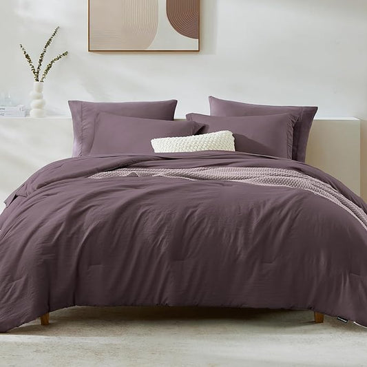 WRENSONGE King Comforter Set, 7 Pieces Artic Plum Soft Bed in a Bag King with Fitted Sheet, Flat Sheet, 2 Pillow Shams, and 2 Pillowcases- Warm Bedding Set for All Season