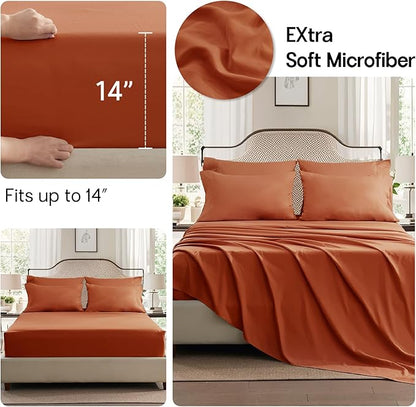 Anluoer Burnt Orange Queen Comforter Set 7 Pieces, Bed in a Bag with Sheets, All Season Bedding Sets with 1 Comforter, 2 Pillow Shams, 2 Pillowcases, 1 Flat Sheet, 1 Fitted Sheet