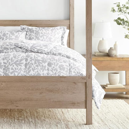 LINENS & HUTCH Comforter Set Patterned Microfiber All Season Down-Alternative Ultra Soft Bedding in Abstract Garden - Twin/TwinXL Abstract Garden Light Gray