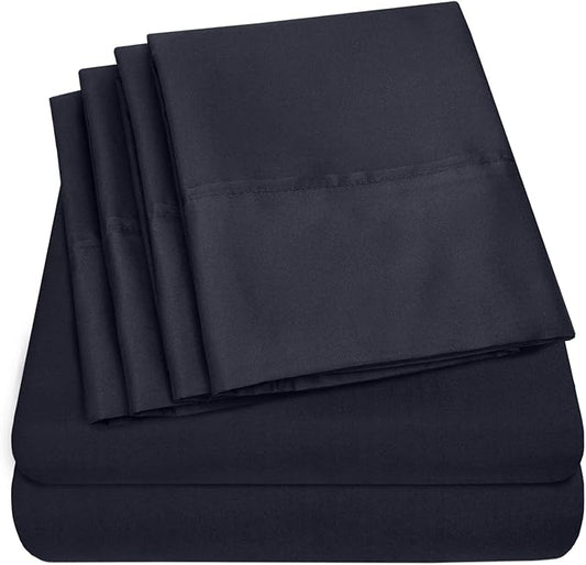Queen Sheets Navy - 6 Piece 1500 Supreme Collection Fine Brushed Microfiber Deep Pocket Queen Sheet Set Bedding - 2 Extra Pillow Cases, Great Value, Queen, Navy