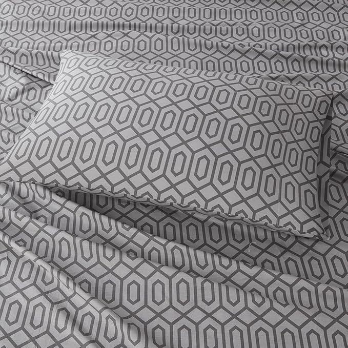 Comfort Spaces 100% Cotton Sheet Set Breathable, Lightweight, Soft with 14" Elastic Pocket Fits up to 16" Mattress, All Season Cozy Bedding, Matching Pillow Case, Full Diamond Sliver 4 Piece