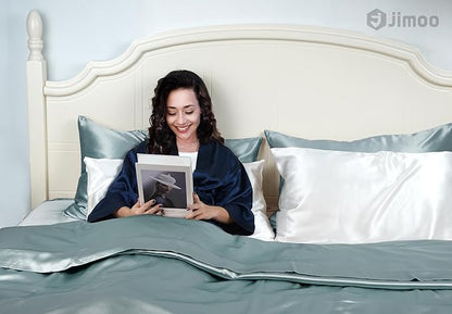 100% Mulberry Silk Pillowcase for Hair and Skin, 22 Momme Pure Natural Silk Pillow Case Both Sided with Zipper, Pillow Cover for Women Mom Men (Airy Blue, Standard 20''×26'', 1 Pack)